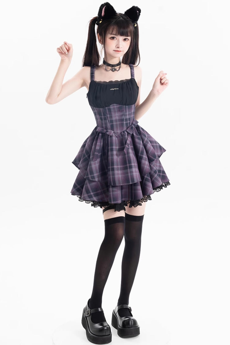 Purple [Magic Cat] Double-Layered Stripe Print Bowknot Sweet Lolita Jumper Dress - Product - 7