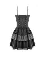 Black/White Contrast Stripes Lace-Up Multi-Layered Ruffled Hem Women's Gothic Slip Dress - Product - 14