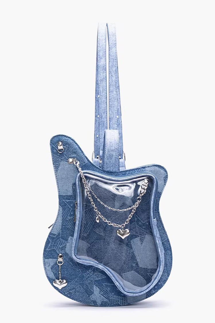 Guitar Heart Printed Chain-Decorated Sweet Lolita Itabag 3 Colors - Blue - 5