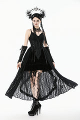 Black Sleeveless Floral Embroidered Lace Lace-Up Women's Gothic Slip Dress Wedding Dress - Product - 2