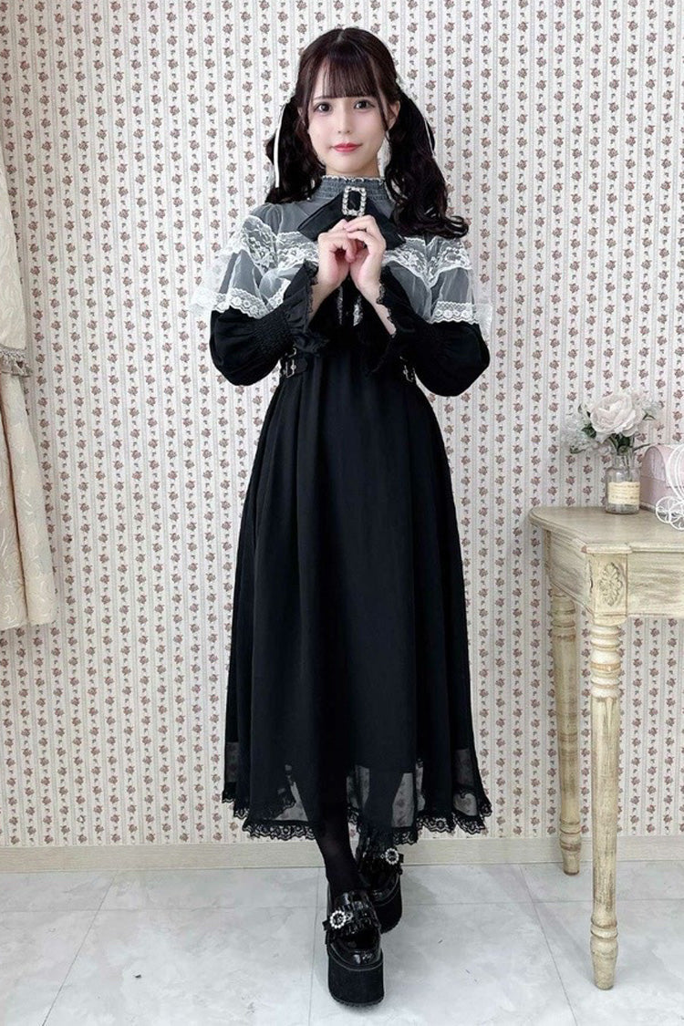Lace Cape Long Sleeves Bowknot Slim Jirai Kei Japanese Dress 5 Colors - Product - 7