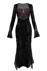 Black/Red [Rose Cemetery] Long Sleeves Lace Slim Gothic Lolita Fishtail Dress - Product - 3