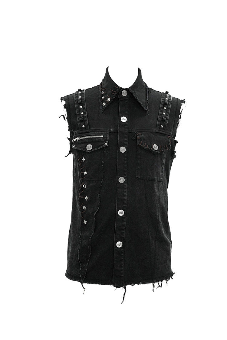 Black Faded Shoulder Bullet Clip Rivet Men's Punk Waistcoat - Product - 6