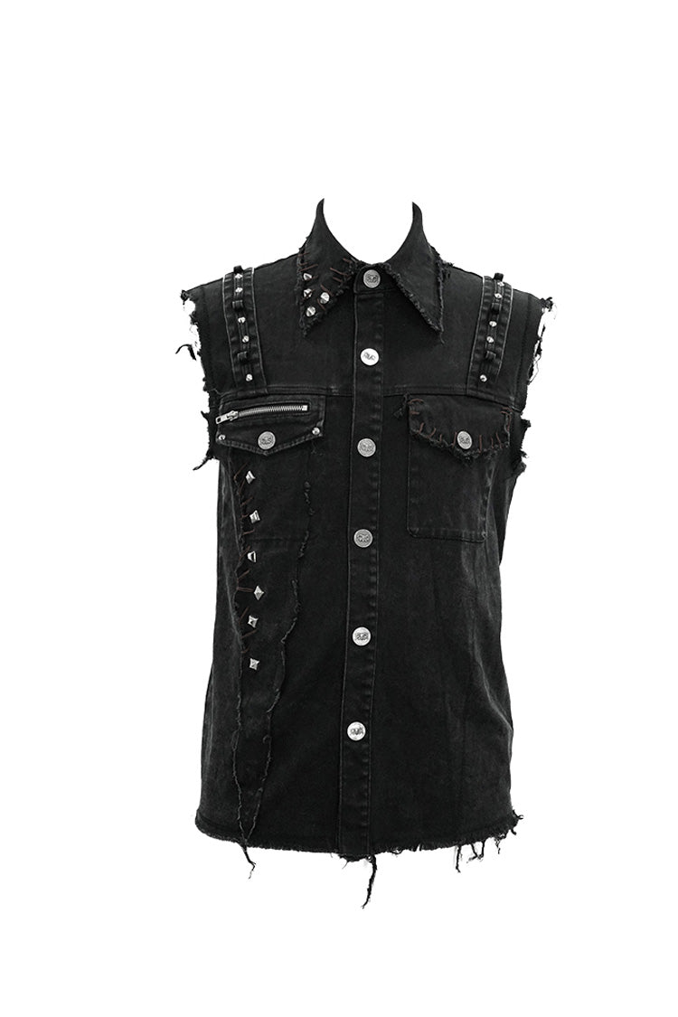 Black Faded Shoulder Bullet Clip Rivet Men's Punk Waistcoat - Product - 6