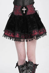 Black/Red Cross Tassel Print Women's Gothic Skirt - Product - 5