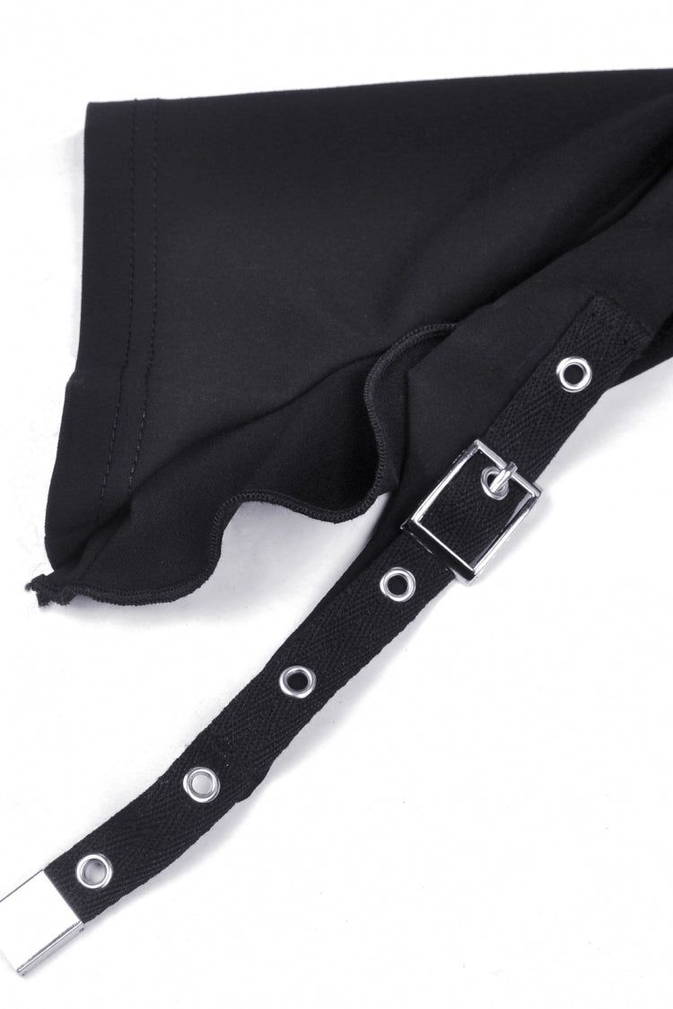 Black Short Sleeves Lace-Up Buckled Women's Punk Cat Ear Hooded Short Cape - Product - 14