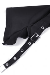 Black Short Sleeves Lace-Up Buckled Women's Punk Cat Ear Hooded Short Cape - Product - 14