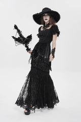 Black Double-Layered Embroidered Lace Slim Pearl-Decorated Women's Gothic Skirt - Product - 4