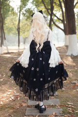 [Feather Snowflake Embroidery] Print Sleeveless Ruffle Bowknot Sweet Lolita Jsk Dress 3 Colors - Product - 8