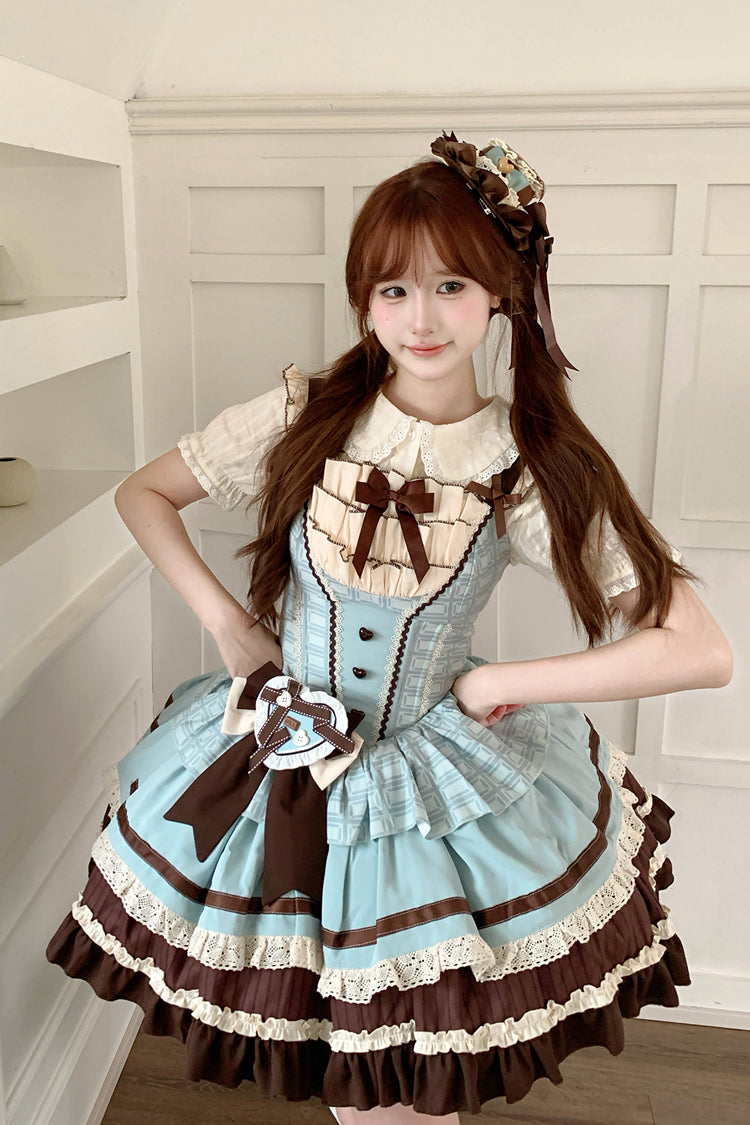 Green/Brown Mint Chocolate Sleeveless Triple-Layered Ruffle Bowknot Sweet (Dress Only) detail view 2