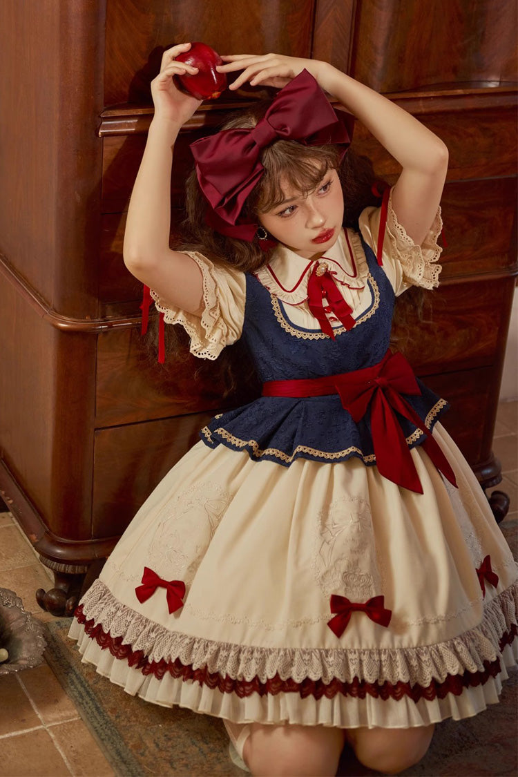 Multi-Color Snow White Lapel Collar Ruffle Short Sleeves Sweet Lolita Dress - Product - 12
