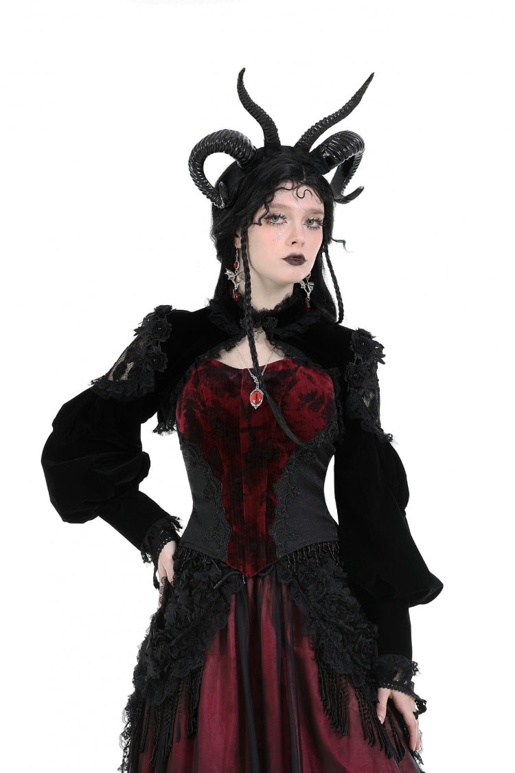 Black Long Lantern Sleeves Lace Spliced Velvet Women's Gothic Cape - Product - 5