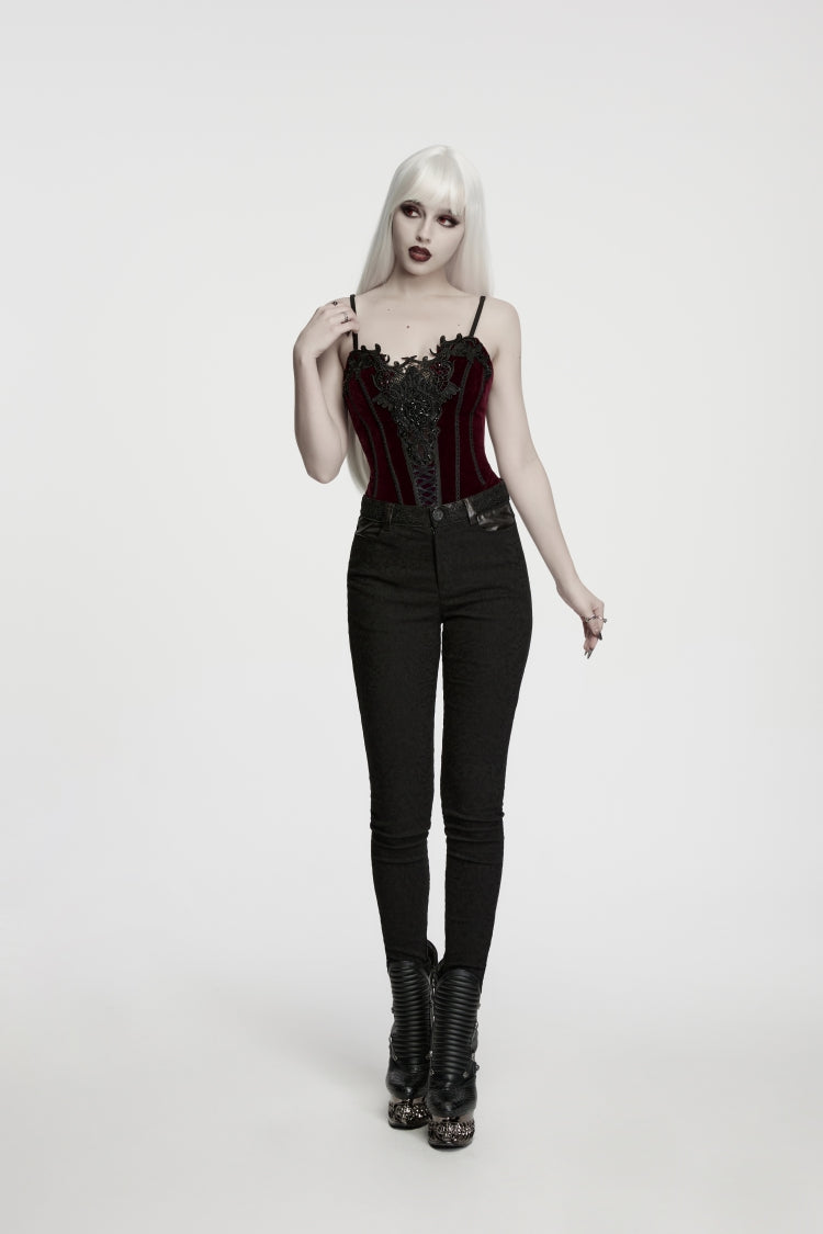 Red Lace Lace-Up Slim Fit Asymmetric Zippered Strappy Women's Gothic Balletcore Bustier Corset - Product - 5