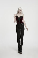 Red Lace Lace-Up Slim Fit Asymmetric Zippered Strappy Women's Gothic Balletcore Bustier Corset - Product - 5