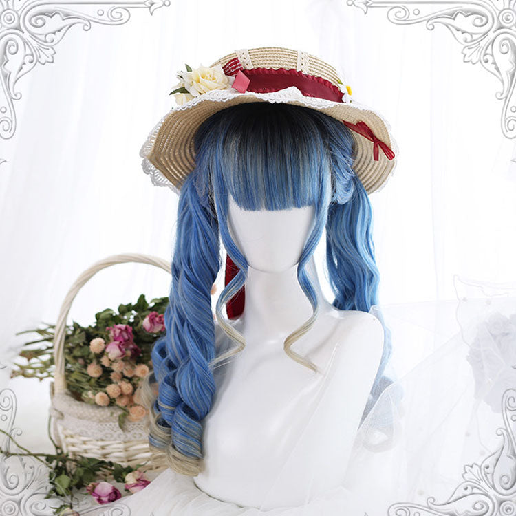 Blue Ancient Rome Series Rome Curly Hair-tail Gradient Classic Lolita Wigs - Product - 2