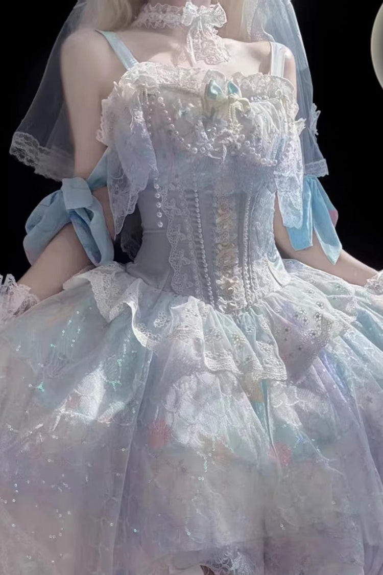 シーブルー [Mermaid’s Tears] ノースリーブ オンブルプリント 花嫁風パール装飾スウィートロリータジャンパースカート（JSK）セット 商品画像