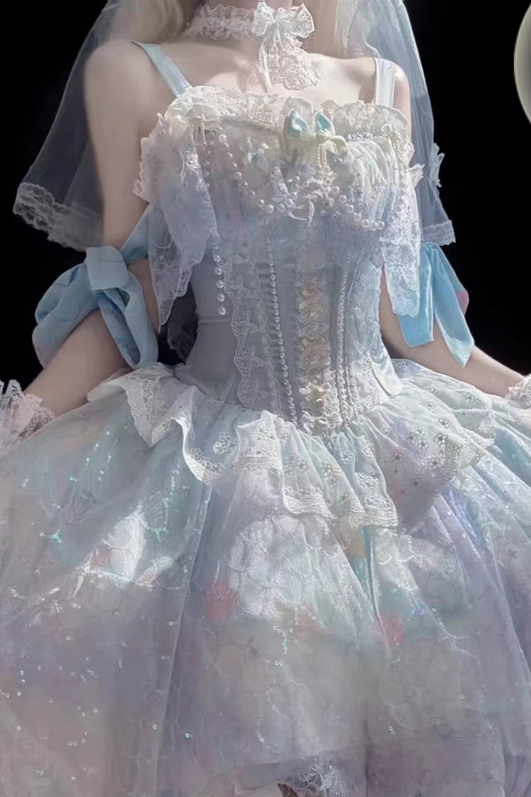 シーブルー [Mermaid’s Tears] ノースリーブ オンブルプリント 花嫁風パール装飾スウィートロリータジャンパースカート（JSK）セット 商品画像