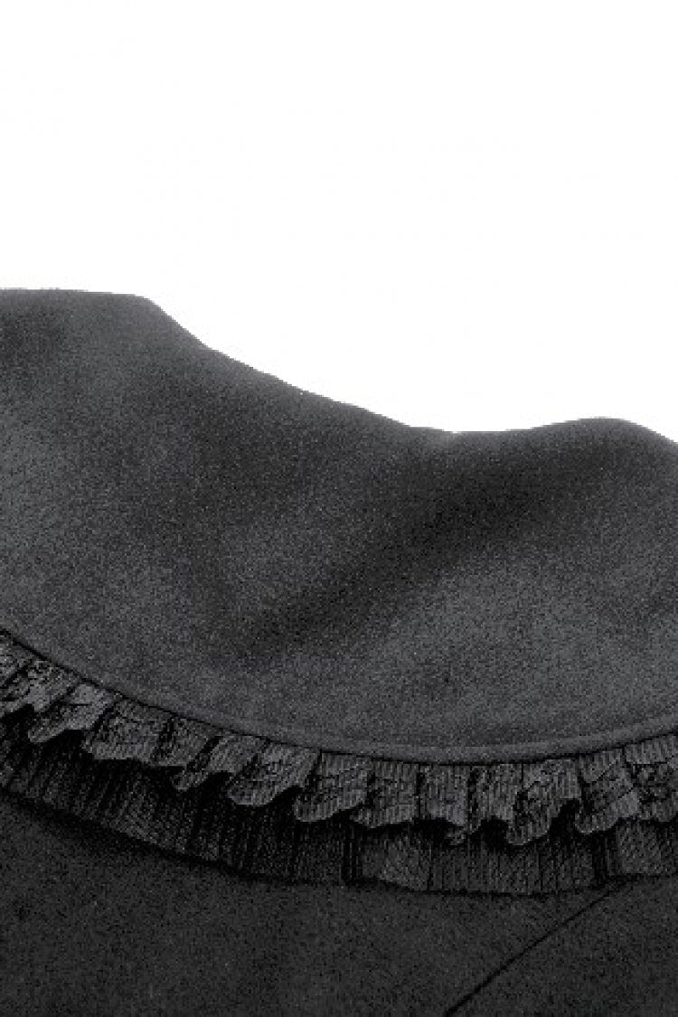 Black Floral Embroidered Peter Pan Collar Long Sleeves Bowknot Women's Gothic Coat - Product - 14