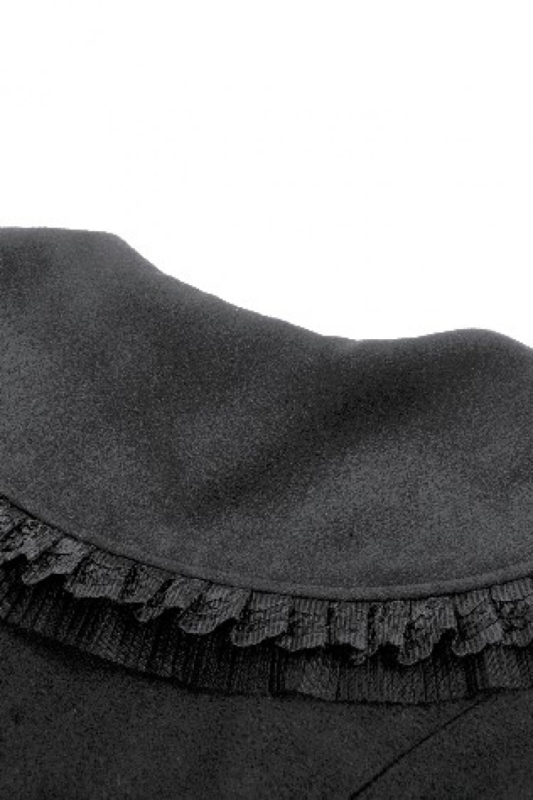 Black Floral Embroidered Peter Pan Collar Long Sleeves Bowknot Women's Gothic Coat - Product - 14