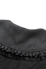 Black Floral Embroidered Peter Pan Collar Long Sleeves Bowknot Women's Gothic Coat - Product - 14