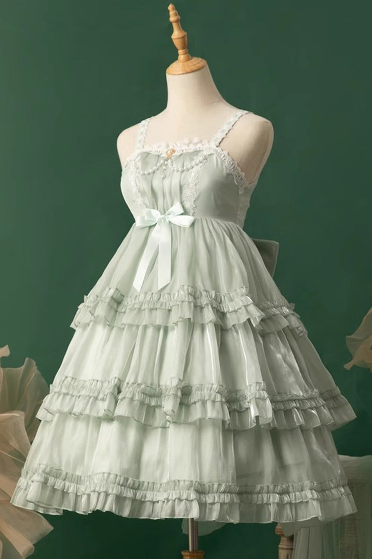 Green Starry Gauze Love Song Three-Tiered Ruffle Bowknot Sweet Lolita Tiered JSK Dress - Product - 10