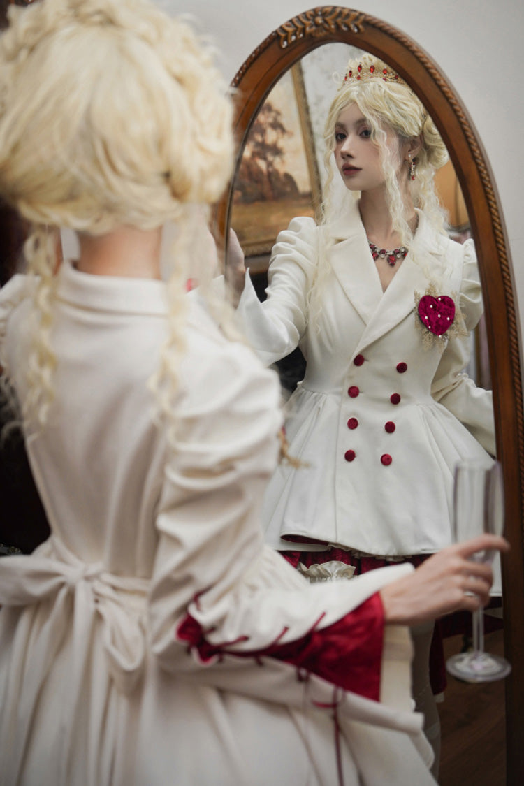 White Double-breasted Short Front and Long Back Irregular Gothic Lolita Coat - Product - 9