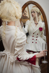White Double-breasted Short Front and Long Back Irregular Gothic Lolita Coat - Product - 9