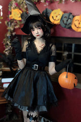 Black V Collar Demon Witch Gothic Lolita Dress Full Set - Product - 3