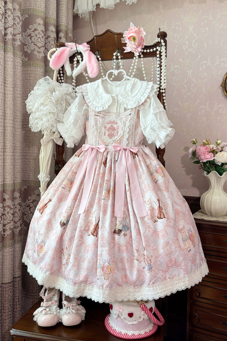 [Sweetheart Party] Sleeveless Printed Ruffled Embroidered Lace Sweet Lolita Jsk Dress 3 Colors - Pink - 5