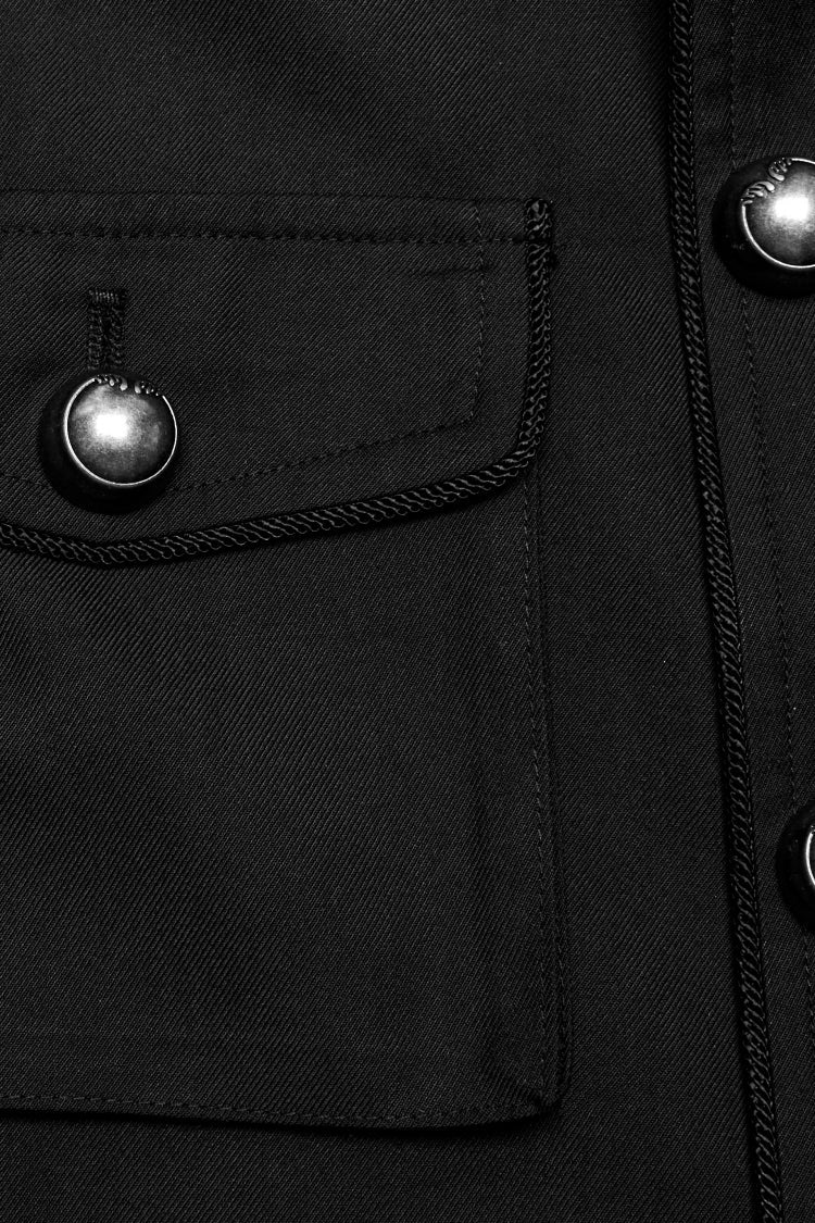 Black Stand Collar Slim Big-Pocket Men's Gothic Coat - Product - 8