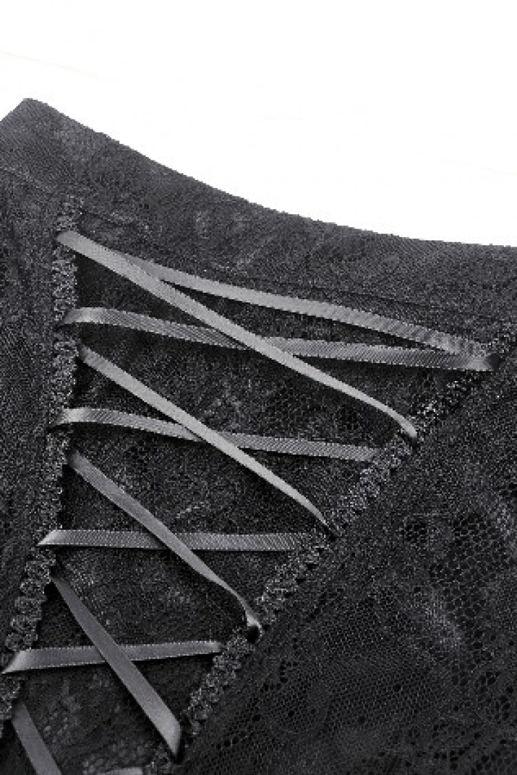 Black Lace-Up Mesh Spliced Lace Women's Gothic Fishtailed Skirt - Product - 14