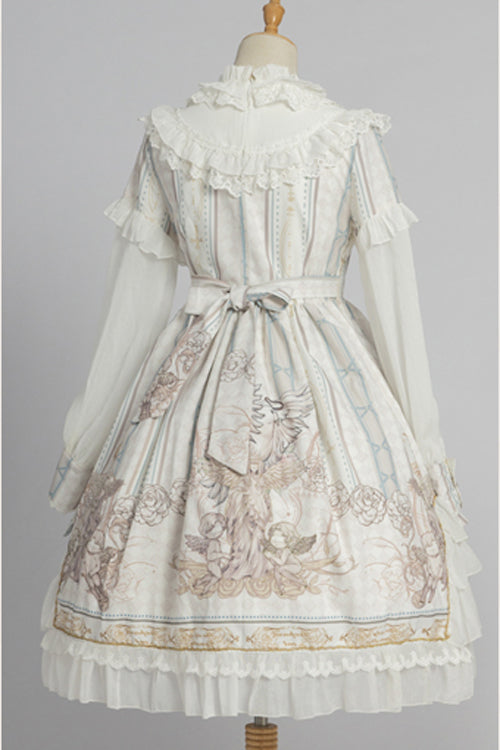 Round Collar Ruffled Long Sleeves Reunion World Print Classic Lolita OP Dress - Product - 7
