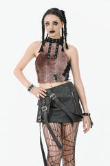 Black Faux Leather Straps Zippered Women's Punk Short Skirt - Product - 9