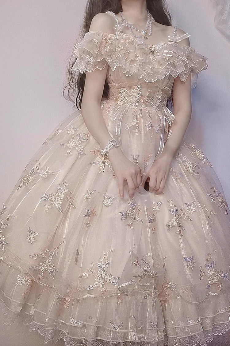 Ivory [Flora] Multi-Layered Ruffle Hanayome Embroidery Bowknot Sweet Lolita Jsk Dress - Product - 3