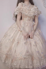 Ivory [Flora] Multi-Layered Ruffle Hanayome Embroidery Bowknot Sweet Lolita Jsk Dress - Product - 3