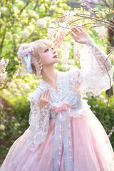 [Peach Blossoms in Spring Fields] Sleeveless Ruffle Bowknot Lace Sweet Chinese Style Lolita Jsk Dress 3 Colors - Product - 14