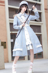 Blue Star Ocean Fantasy Cardigan Bowknot Sweet Military Elegant Lolita Dress - Blue - 1
