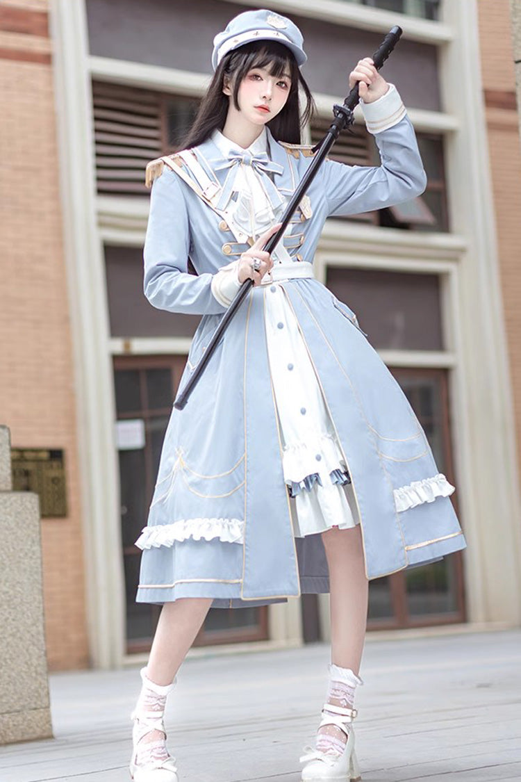 Blue Star Ocean Fantasy Cardigan Bowknot Sweet Military Elegant Lolita Dress - Blue - 1