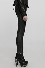 Black Floral Hollow Slim Faux Leather Women's Gothic Leggings - Product - 2