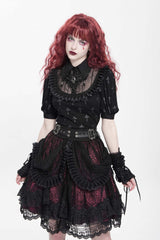 Black/Red Multi-Layered Ruffle Buckle Straps Women's Gothic Skirt - Product - 13