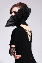 Black Organza Lace Velveteen Women's Gothic Stand Up Collar - Product - 5