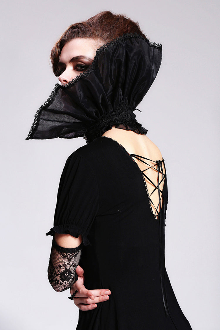 Black Organza Lace Velveteen Women's Gothic Stand Up Collar - Product - 5
