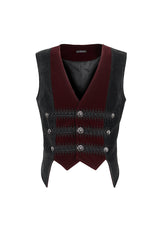 Black/Red Irregular Velvet Splice Corduroy Men's Gothic Waistcoat - Product - 8