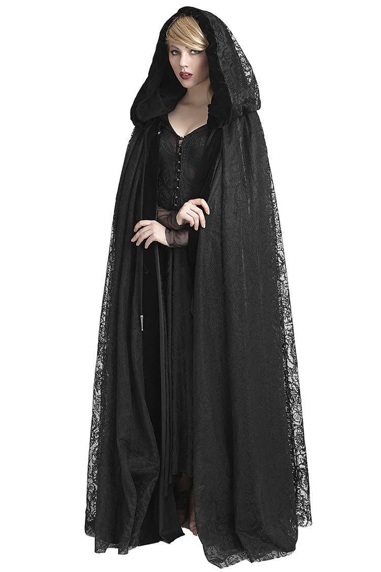 Black Hooded Hollow Womens Gothic Cloak Cape Long Coat - Product - 3