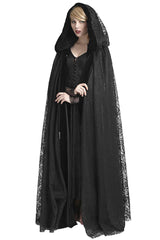 Black Hooded Hollow Womens Gothic Cloak Cape Long Coat - Product - 3