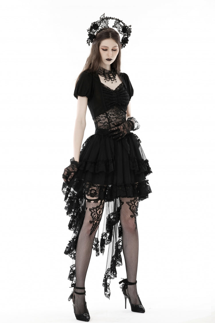 Black Multi-Layered Ruffled Lace Irregular Women's Gothic Swallow Tail Skirt - Product - 6