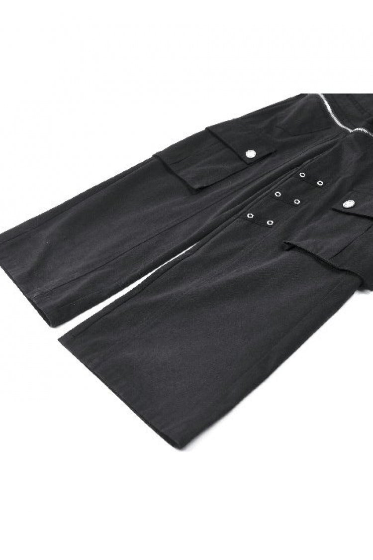 Black Women's Punk Big Pocket Cross Zippered Eyelet Cargo Pants - Product - 13