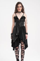 Black Sleeveless Lace Irregular Mesh Women's Gothic Slip Dress - Product - 2