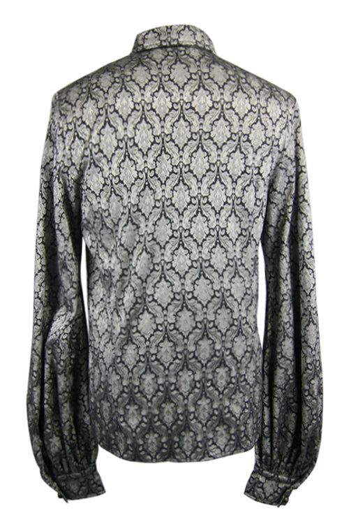 Silver Lantern Sleeves Jacquard Print Mens Gothic Blouse - Product - 7