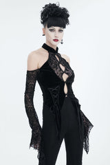 Black Pentagram Flocking Rope Rose Button Off-Shoulder Long Sleeve Women's Gothic T-Shirt - Product - 3